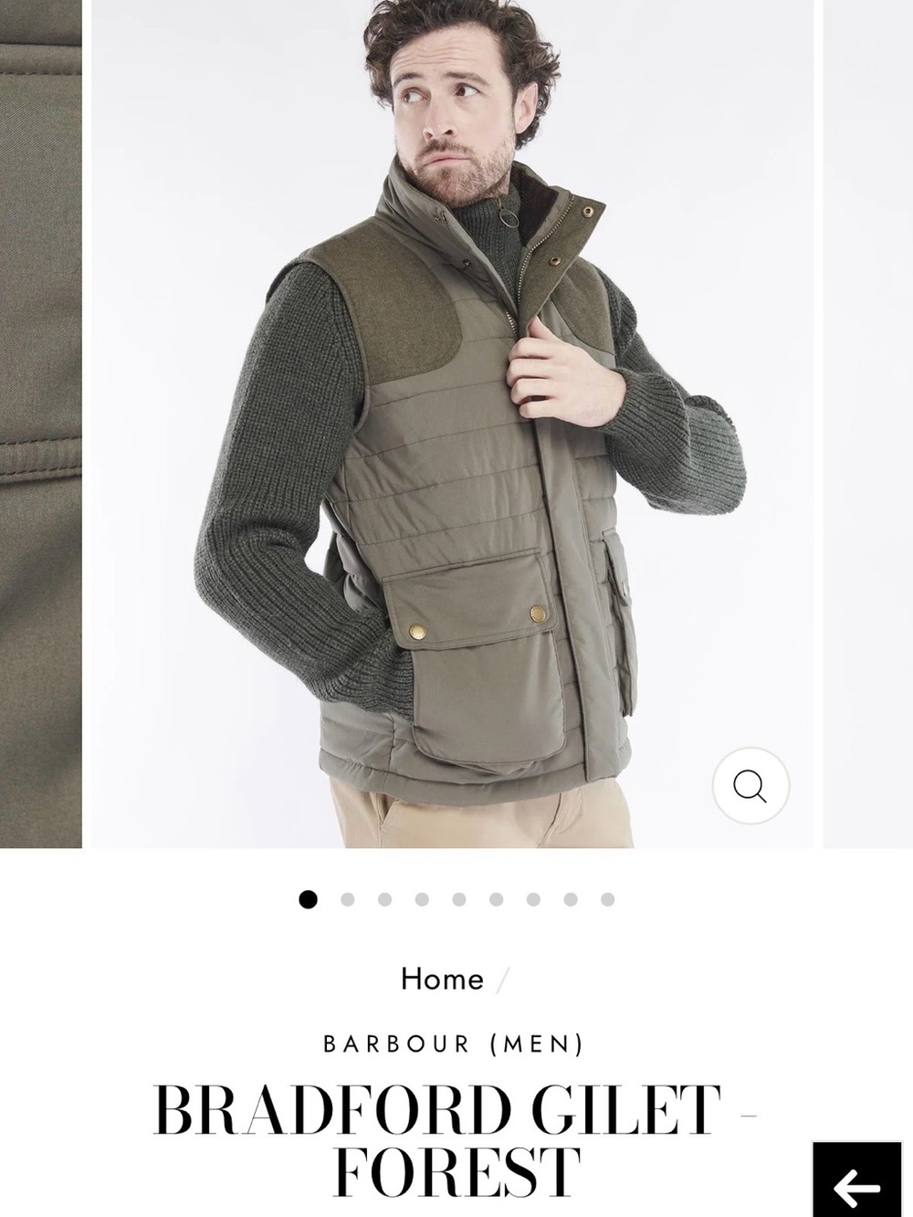 Men’s BARBOUR Bradford Gilet Forest Vest Medium Pockets Zip Up Green Puffer